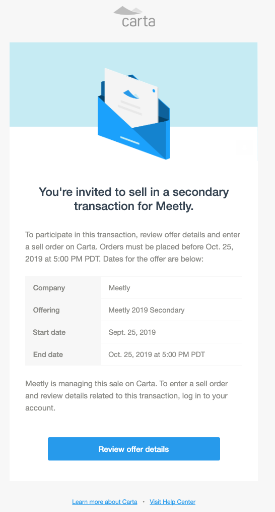 'Heads Up' Email Template Tender Offer